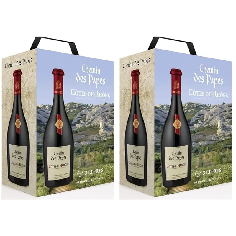Chemin des Papes - Red wine AOP Côtes du Rhône - France - Bag in Box BIB (1 x 3L) (Pack of 2)