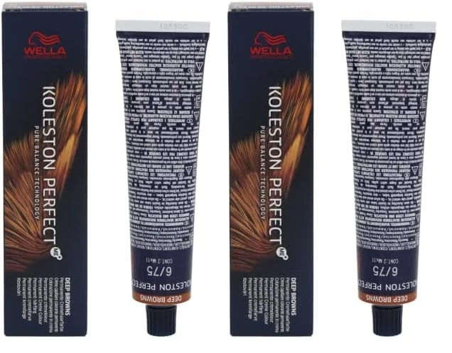 Wella Koleston Perfect Me+ Deep Brown Permanent Hair Colour Cream, No. 6/75 Dark Blonde Brown Mahogany, 60 ml (Pack of 2)
