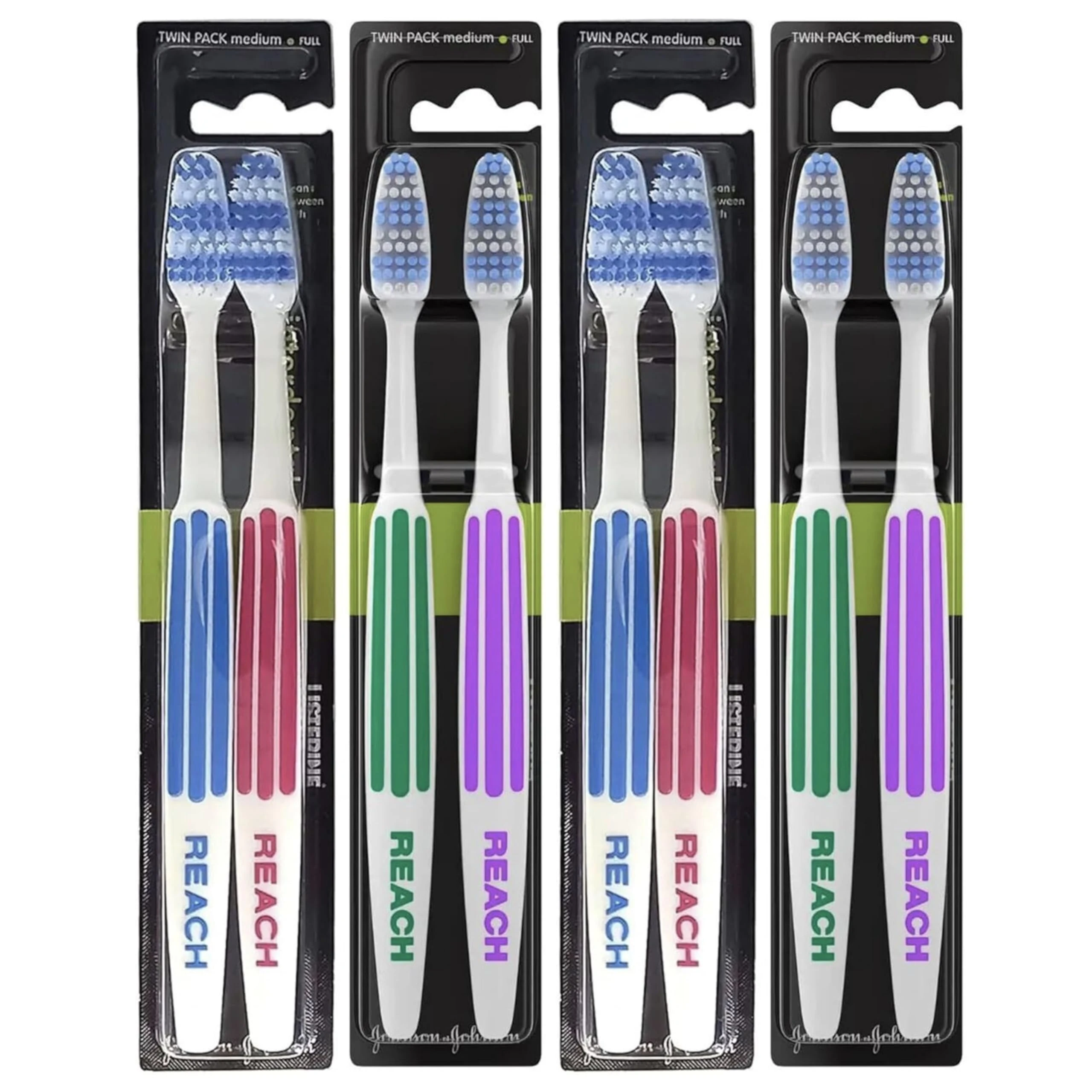 4 Pack Bundle - Reach Interdental Toothbrush Medium Full Head (4 x Twin Packs). A Hadco Bundle with a Hadco Toothbrush Travel Case Included. (Medium)