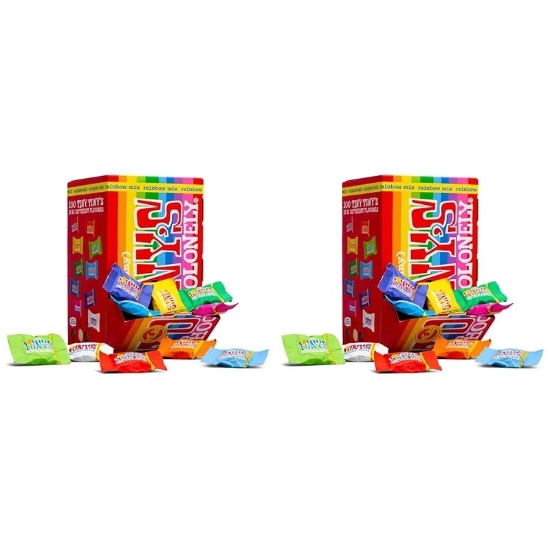 Tony's Chocolonely Tiny Tony's Chocolate Gift Box - 900g Mini Chocolate Mix To Share, 10 Different Flavours, Individually Wrapped, Vegetarian, Belgian Fairtrade Chocolate (Pack of 2)