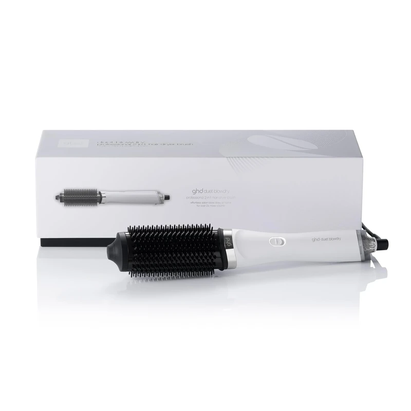 ghd Duet Blowdry Hair Dryer Brush in White - Wet to Blow Dried with No Heat Damage, 3X More Volume, 24hr Long Lasting Results - for All Hair Types - (UK Plug)