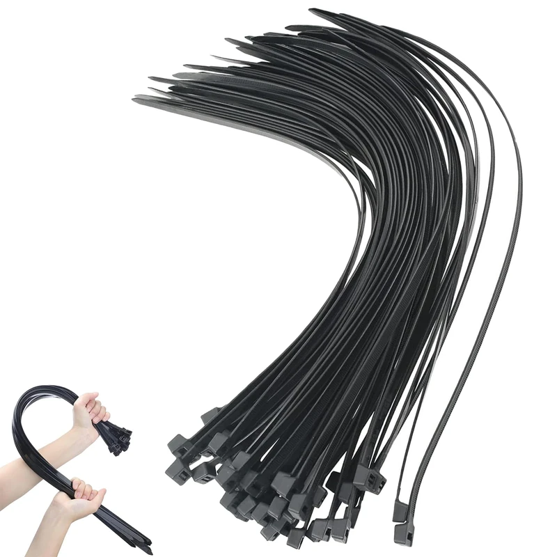 Eastrise 50 Pack Black Cable Ties Heavy Duty, 450mm x 4.8mm Long with 50LBS Ultra Strong Tensile Strength, Large UV Resistant Cable Ties Extra Long Tie Wraps for Outdoor Use