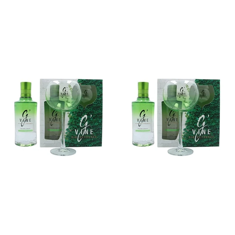 G’Vine Floraison Gift Pack with Glass Gin 70cl, Award Winning Gin de France, 40.0% ABV (Pack of 2)