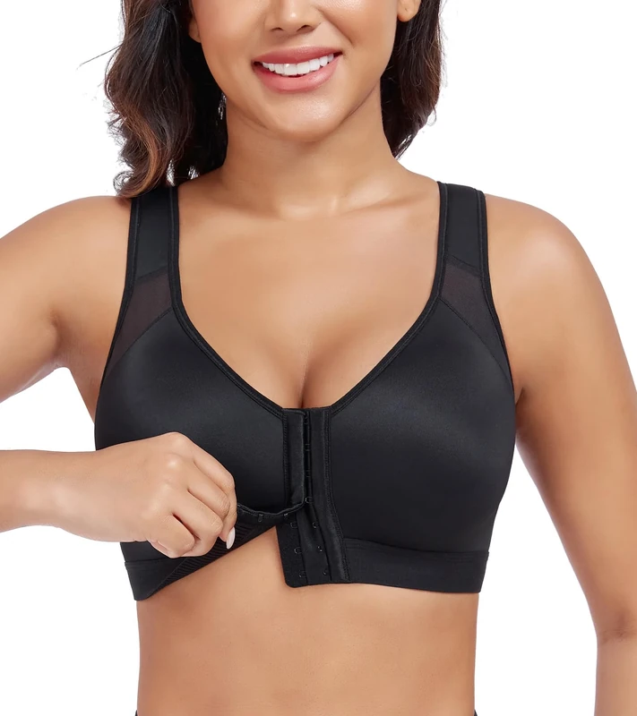 Curyon Front Closure Bras Full Coverage X-Back Support Posture Wirefree Non Padded Everyday Bra Adjustable Straps Black 38DD