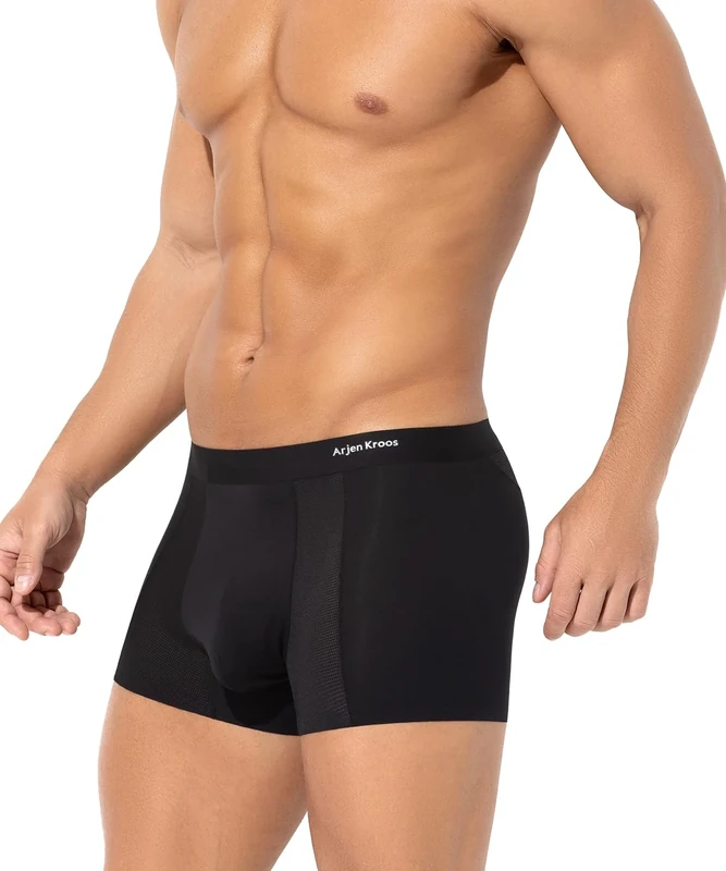 Casey Kevin Men's Modal Underwear Ice Silk Boxers Shorts Soft Breathable Boxer Briefs Microfibre Trunks Thin Mesh Underpants Low Rise Pouch Pants, Black L