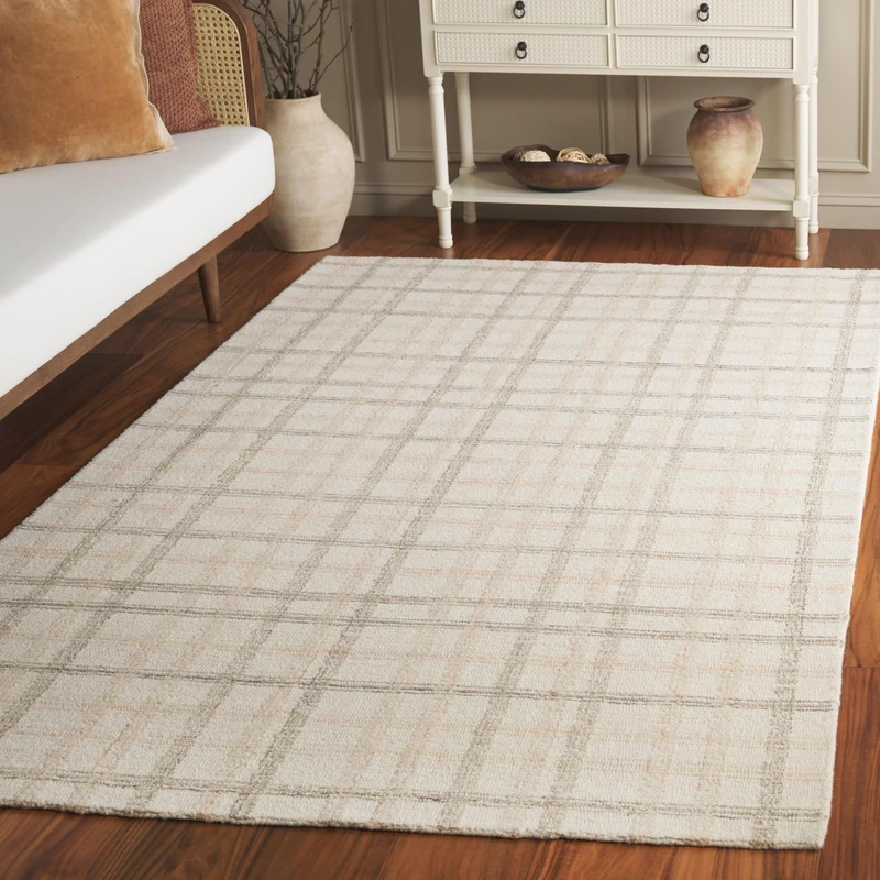 SAFAVIEH Geometric Rug for Living Room, Dining Room, Bedroom - Ebony Collection, Low Pile, in Beige and Ivory, 152 X 244 cm - Image 1