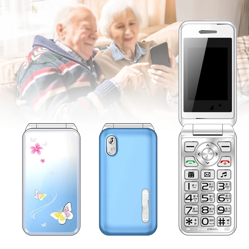 Basic Cell Phone for The Elderly, Unlocked 2G Mobile Phone with Big Buttons, Backup Dumb Phone with GSM Standard, Supports Dual SIM + SD Card,No Internet,Blue - Image 1
