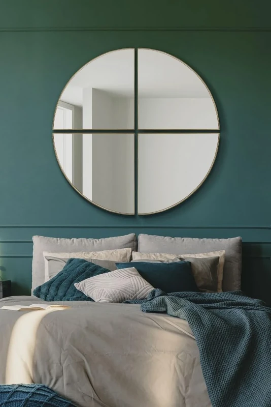 MirrorOutlet The Quadrants - Extra Large Gold Modern 4 Piece Circular Window Wall Mirror 54" X 54" (140CM X 140CM) Size and spacing upon fitting. Unique & New