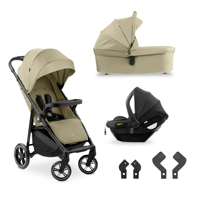 hauck Shop N Care Trio Set - 3 in 1 Pushchair Set with Pram, Car Seat and Pushchair from Birth to 22 kg, Compact, Reclinable, UV Protection 50+ - Olive
