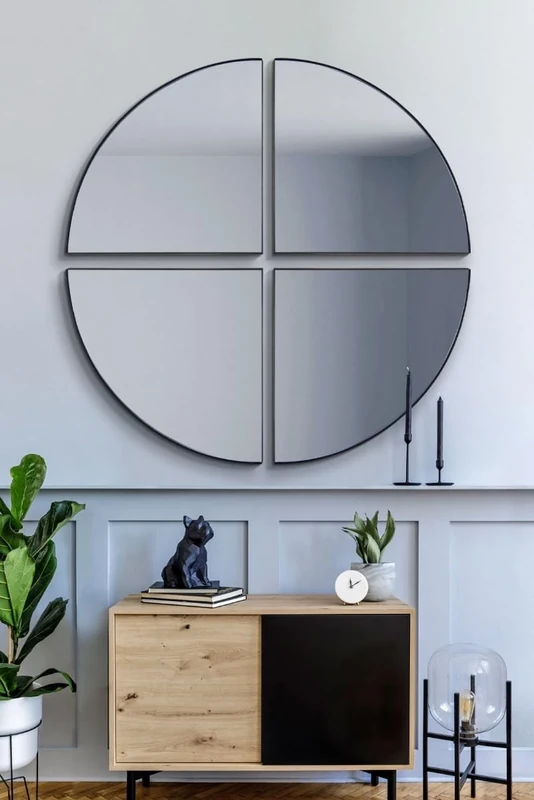 MirrorOutlet The Quadrants - Extra Large Black Modern 4 Piece Circular Window Wall Mirror 54" X 54" (140CM X 140CM) Size and spacing upon fitting. Unique & New