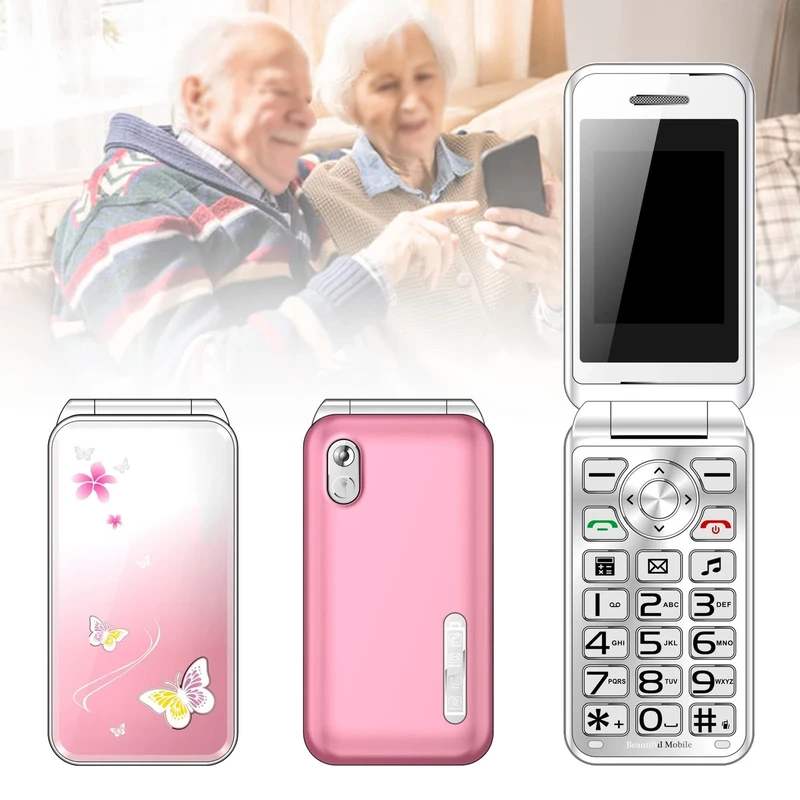 Basic Cell Phone for The Elderly, Unlocked 2G Mobile Phone with Big Buttons, Backup Dumb Phone with GSM Standard, Supports Dual SIM + SD Card,No Internet,Pink