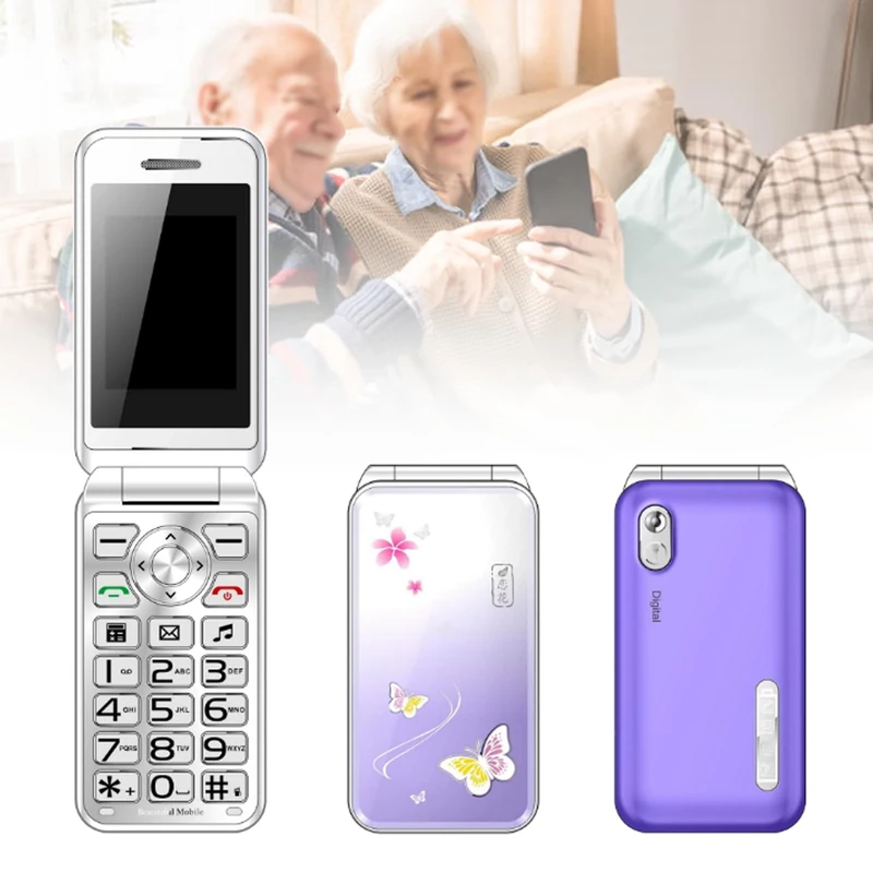 Basic Cell Phone for The Elderly, Unlocked 2G Mobile Phone with Big Buttons, Backup Dumb Phone with GSM Standard, Supports Dual SIM + SD Card,No Internet,Purple