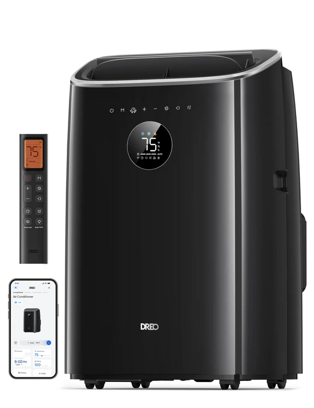 Dreo Portable Air Conditioners, AC Unit for Bedroom with Drainage-free Cooling, 46dB Quiet, APP/Voice/Remote, 24h Timer with Fan & Dehumidifier, Smart Air Conditioner for Room Indoors