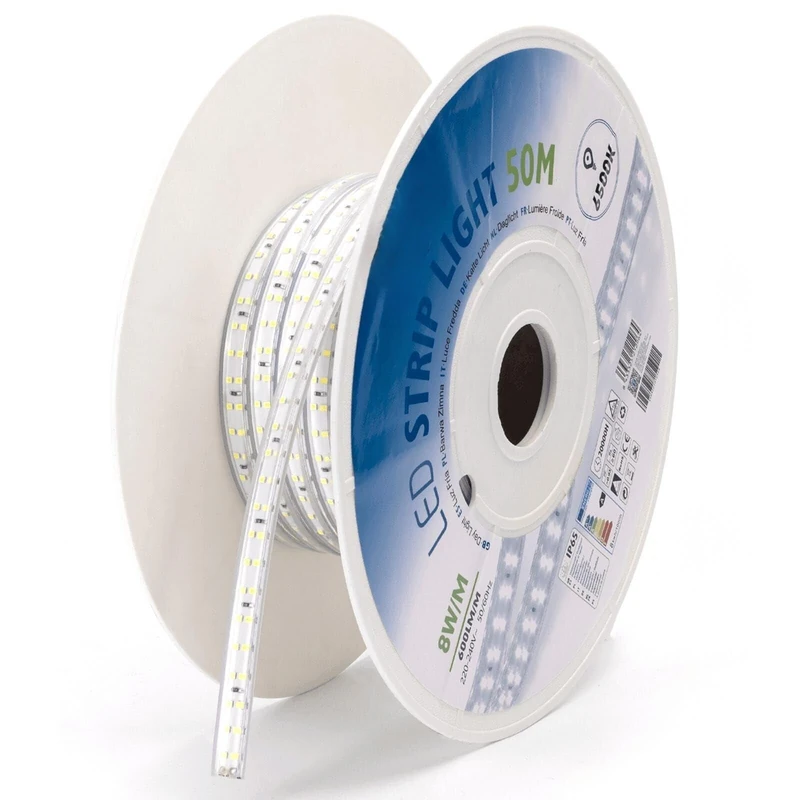 Blendend 50 m White LED Strip, Width 10 mm, with Integrated Circuit, Ideal for Decorative and Ambient Lighting.
