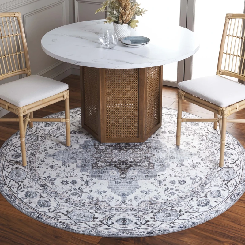 Safavieh Traditional Rug Ideal for High Traffic Areas - Machine Washable and Non Slip - Arizona Collection, Short Pile, in Ivory and Blue, 244 x 244 cm