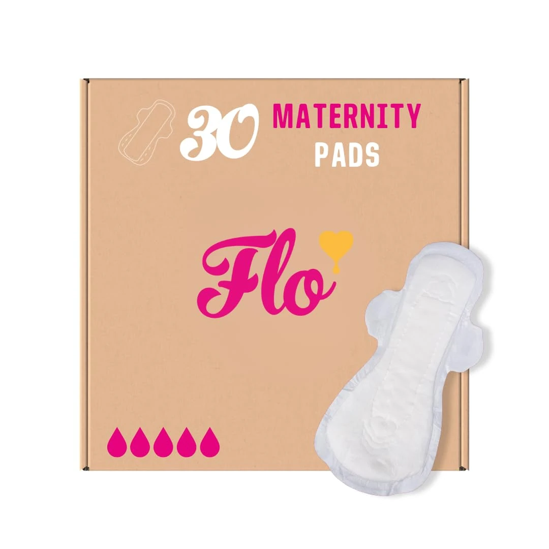 Flo Bamboo Maternity Pads – Ultra Absorbent, Maximum Protection, Ultra Long - 4 Wings, Breathable Pads for Postpartum – 30 Pads