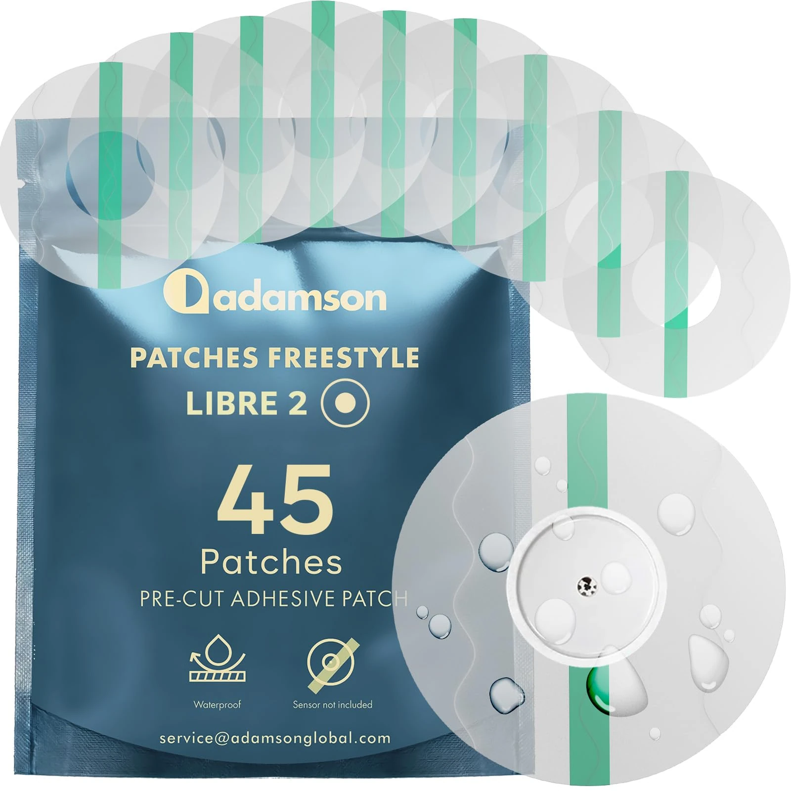 Freestyle Libre 2 Covers Waterproof – 45 Libre 2 Sensor Covers, Transparent, Long-Lasting, No Glue on Center, Non-Irritating, Easy to Apply and Remove – Ideal for Sports, Swimming, and Daily Use