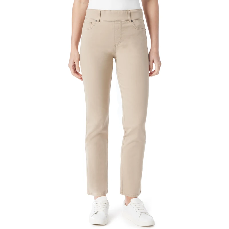 Gloria Vanderbilt Women's Shape Effect Pull on High Rise Straight Leg Jean Standard, Flaxen Wheat, 10