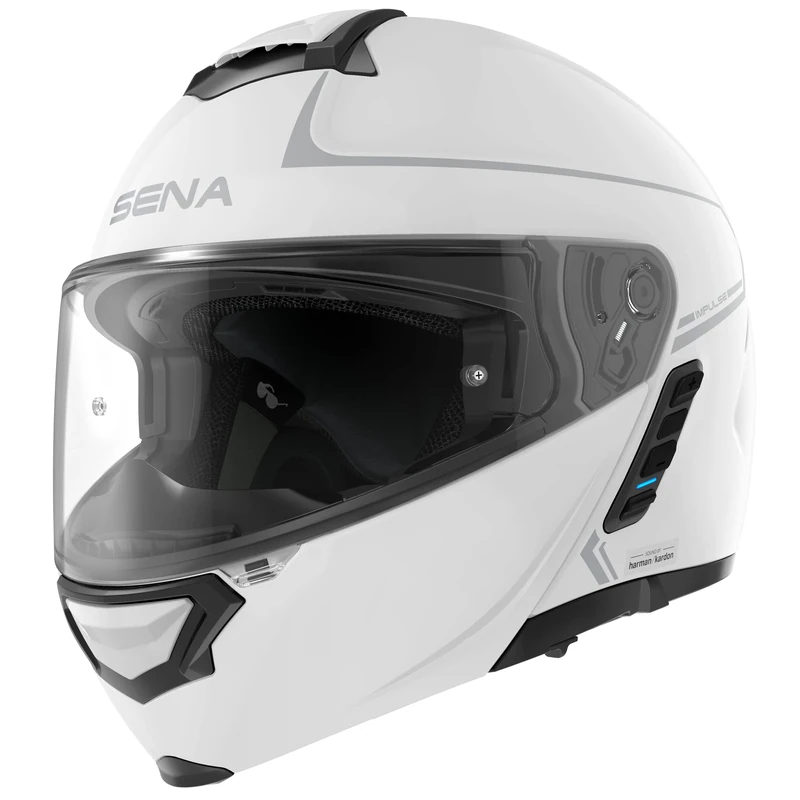 Sena Impulse Flip Up Modular Bluetooth Helmet w/Sound by Harman Kardon Dual Visor Helmet with Integrated Mesh Intercom System / MP3 / Voice Dial (Gloss White, XL)