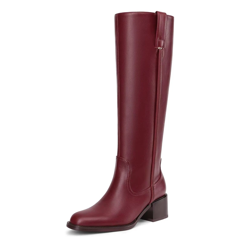 ITOZER Knee High Boots For Women Chunky Heel Round Toe Leather Patent Boots Low Block Heel Tall Boots With Side Zipper, Burgundy, 5.5 UK - Image 1