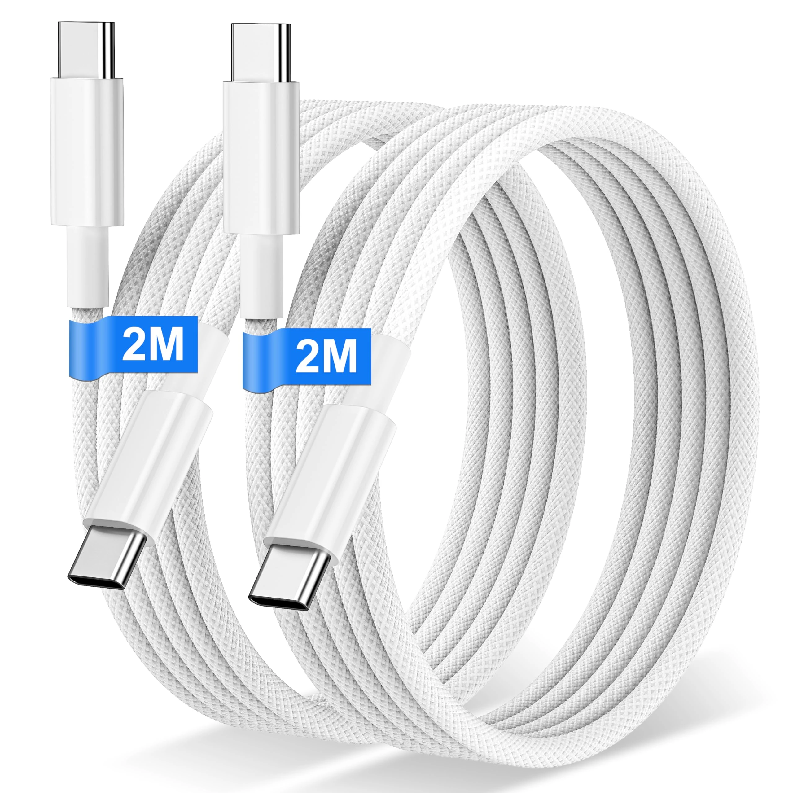 USB C to USB C Charger Cable 2M 2Pack, 60W Nylon Braided USB C to C Cable Original Fast Charge Type C Data Cable for Apple iPhone 17 16 15 Pro Plus Pro Max, Samsung Galaxy S25 S24, MacBook Air