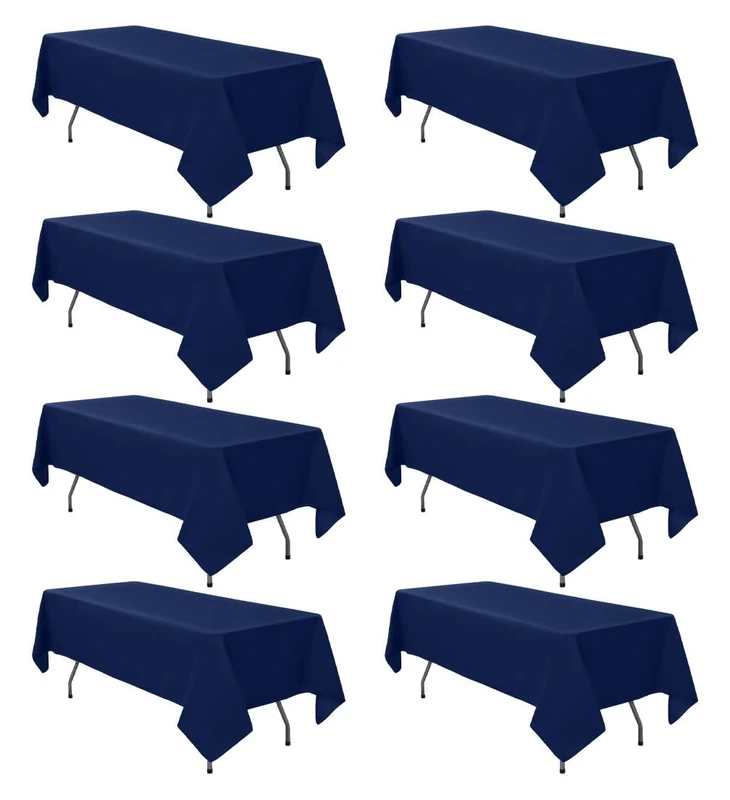 8 Pack Navy Blue Tablecloth 60 x 126 Inch Rectangle For 8 Foot Tables