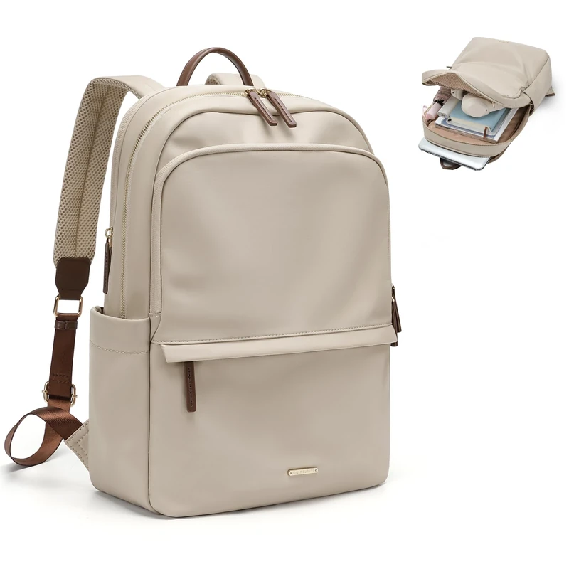 GOLF SUPAGS Laptop Backpack for Women Slim Computer Bag Work Travel College Backpack Purse Fits 14 Inch Notebook, Apricot