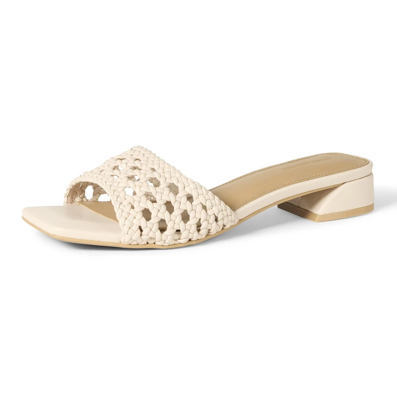 Amazon Essentials Women's Mini Heel Mule Sandals, Cream Cane Weave, 8 UK
