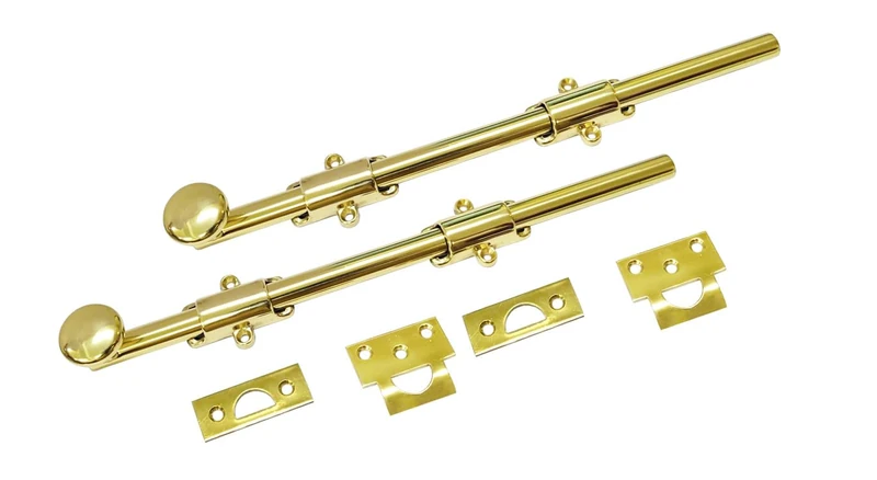 QCAA Solid Brass Dutch Door Bolt, 12", Polished Brass, Made in Taiwan, 2 Pack