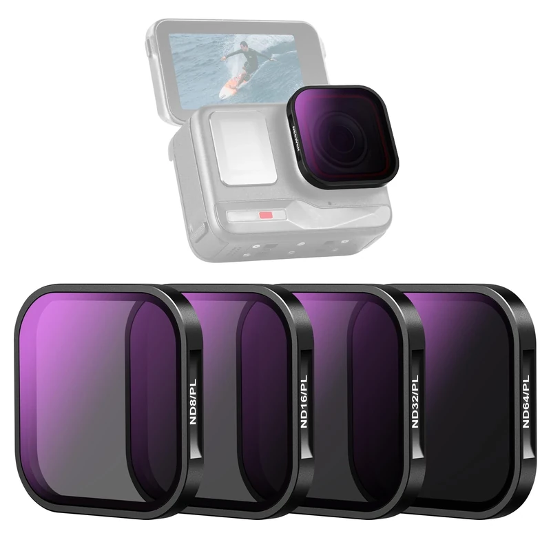 NEEWER ND/PL Filter Set Compatible with Insta360 ACE PRO, 4 Pack ND8/PL ND16/PL ND32/PL ND64/PL Action Camera Accessories CPL Polarizing and ND Filter 2 in 1, Neutral Density and Polarizer Filter Kit