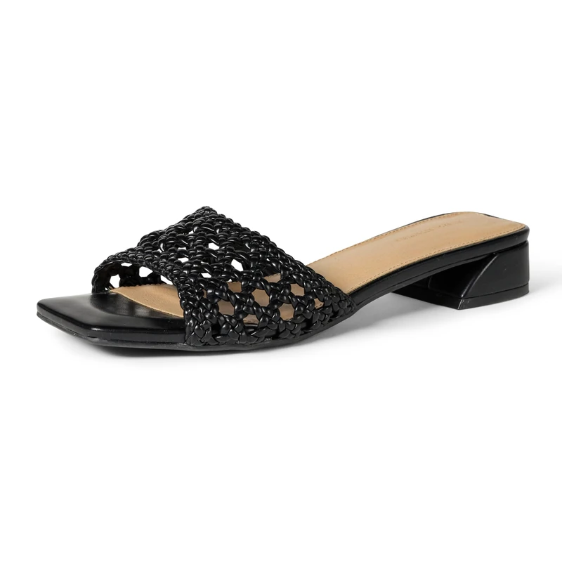 Amazon Essentials Women's Mini Heel Mule Sandals, Black Cane Weave, 4.5 UK