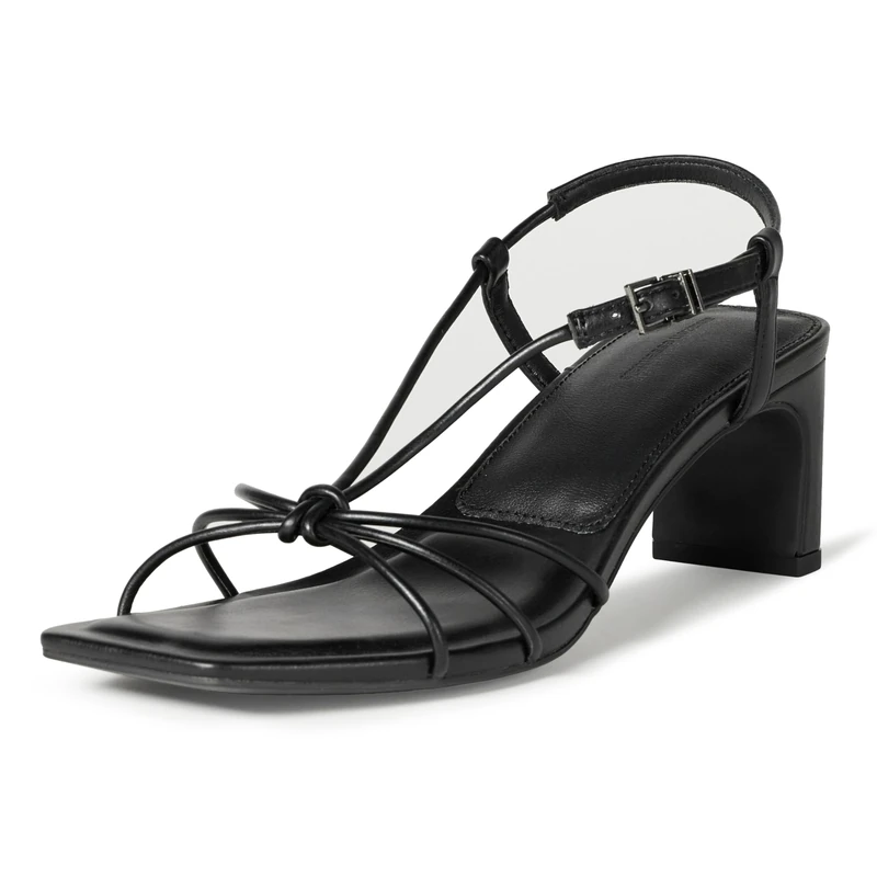 Amazon Essentials Women's Strappy Block Heel Sandals, Black Faux Leather, 8 UK