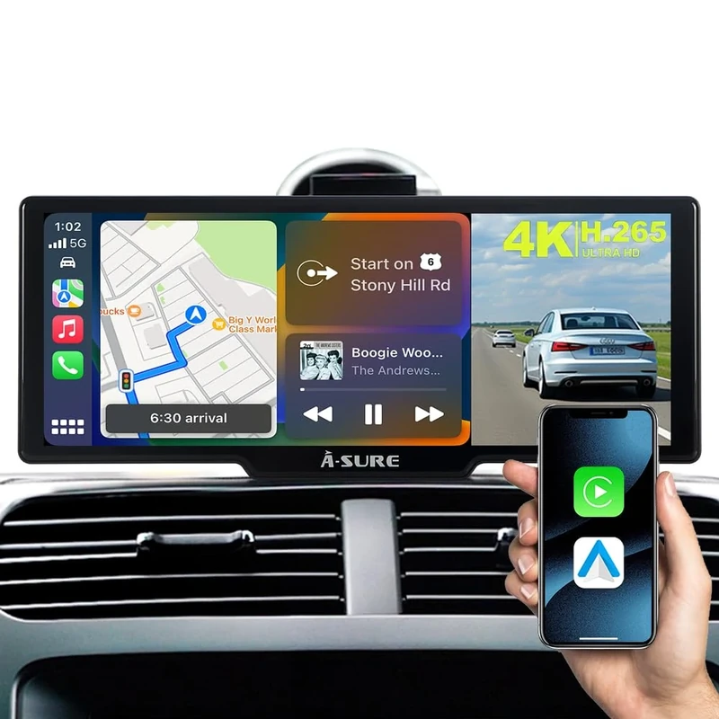 Wireless CarPlay Screen for Car, 9.26" IPS Touch with 4K Dash Cam, Android Auto, Mirror Link, 1080P Rear Camera, Voice Control, GPS Navi, 64GB TF Apple Carplay Screen for Trucks, Vans, SUVs, Sedans
