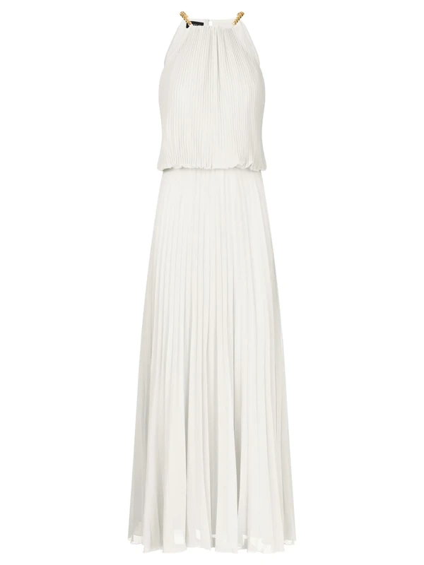 APART Fashion Women's Apart Plisseekleid im Neckholder Stil Dress, Cream, 8