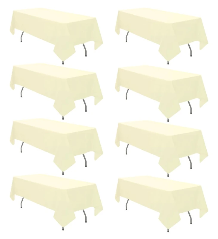 8 Pack Beige Tablecloth 60 x 102 Inch Rectangle For 6 Foot Tables