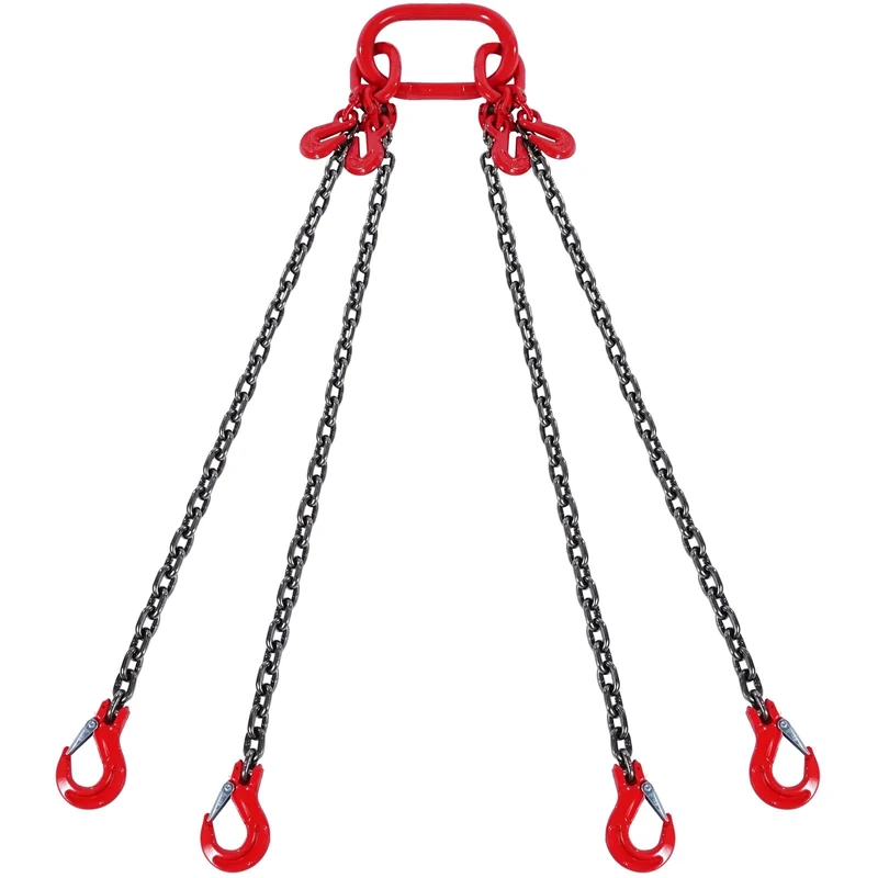 VEVOR Chain Sling, 3/8 inch x 10 ft Lifting Chains with Hooks, G80 Engine Chain Hoist Lifts, 18400 lbs/8 Ton Lifting Sling Chains for Engine Hoist, Engine Lift Chain with 4 Leg Grab Hooks & Adjusters
