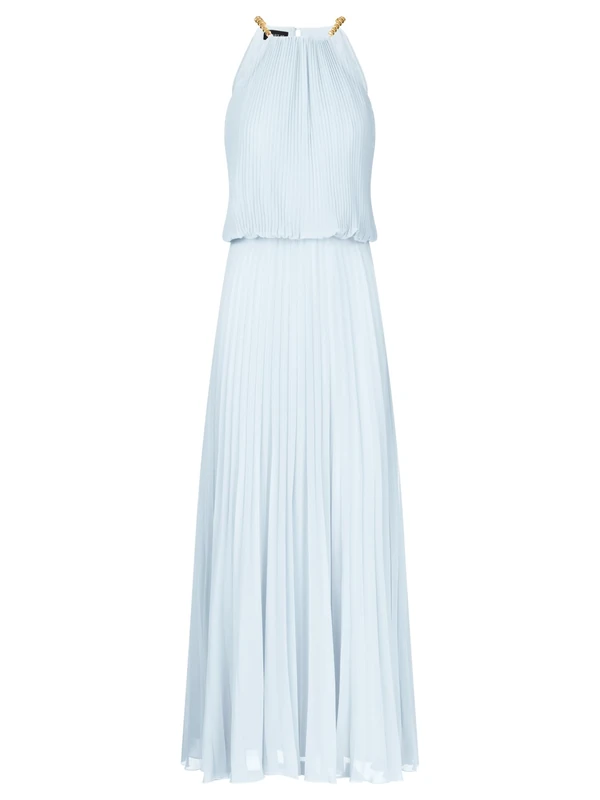 APART Fashion Women's Apart Plisseekleid im Neckholder Stil Dress, lightblue, 8