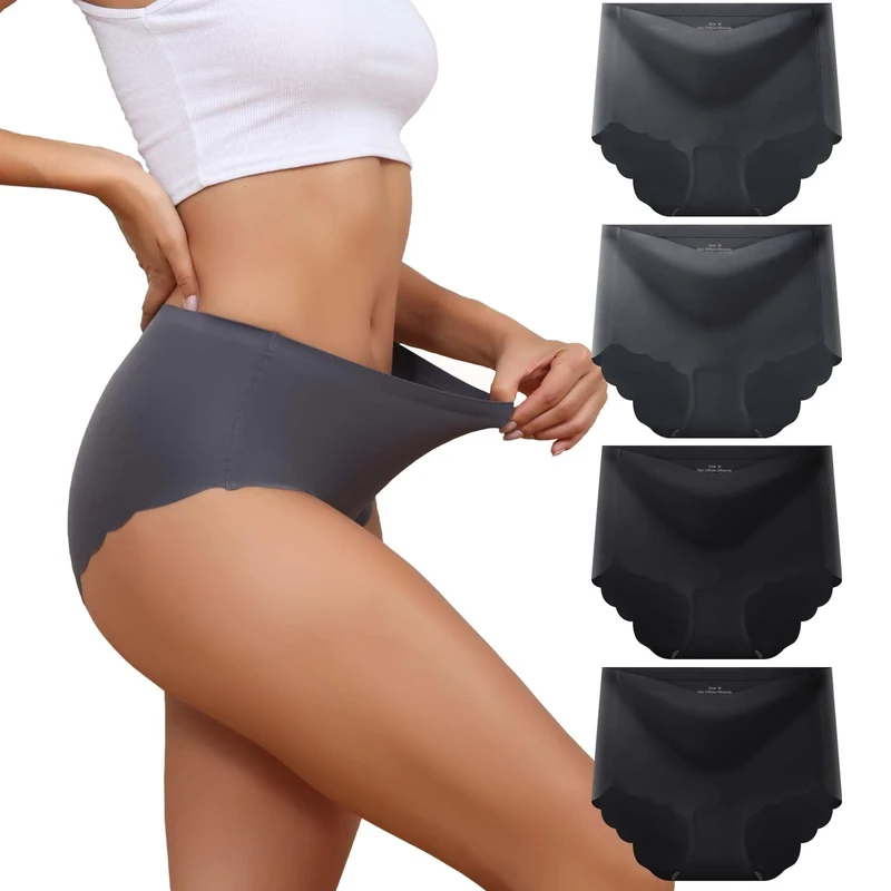 Dumwis Underwear Women Seamless Knickers for Women High Waisted Knickers No Vpl Underpants Invisible ladies pants Hipster Briefs Pack Of 4(S-3XL) Gray