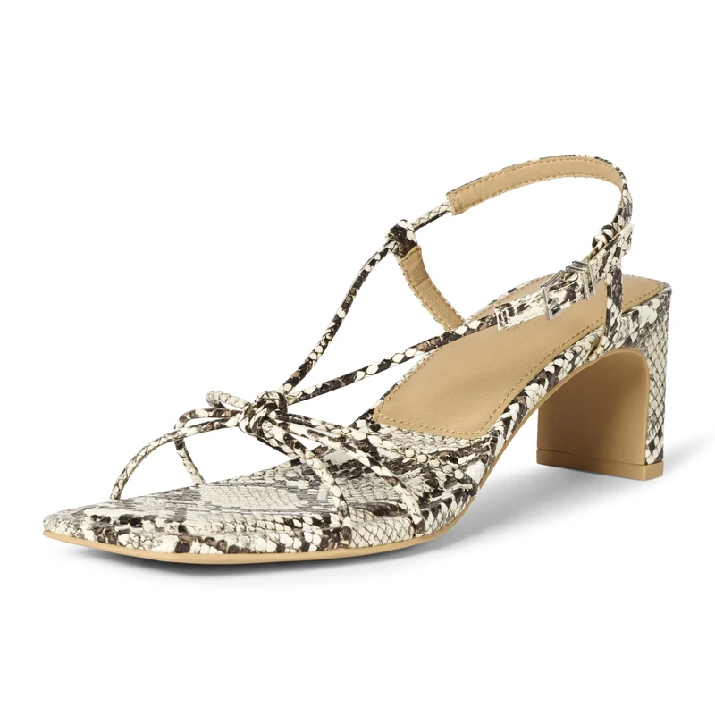 Amazon Essentials Women's Strappy Block Heel Sandals, Grey Faux Snakeskin, 7.5 UK