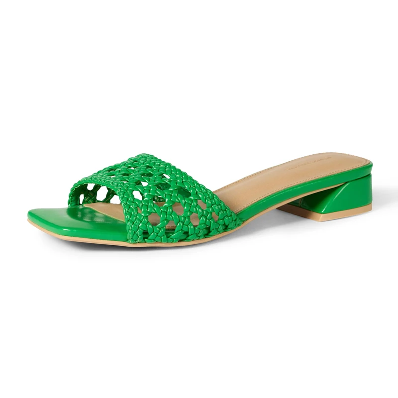 Amazon Essentials Women's Mini Heel Mule Sandals, Green Cane Weave, 3 UK