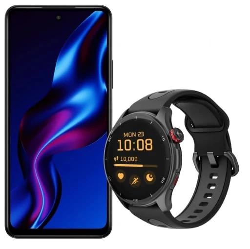MyPhone N23 5G Cosmic Black Smartphone Kit + Smartwatch MyPhone Watch Adventure Black, 5000 mAh, 6GB RAM, NFC, Dual SIM, Finger Print, 90 HZ, Memory and Hard Disk, Expandable GPS Smartwatch