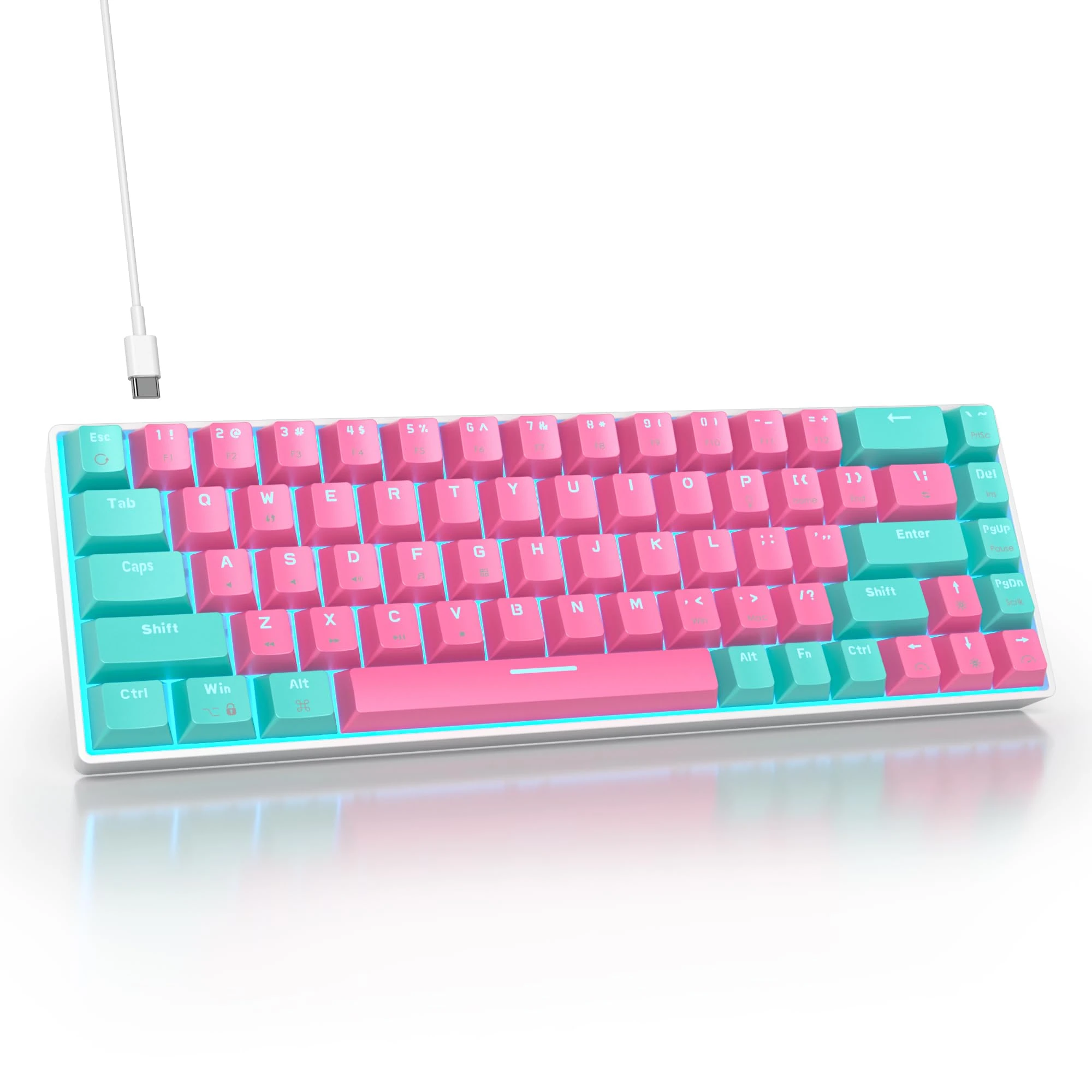 SbocKeeb 65% Percent Gaming Keyboard Mechanical with Linear Red Switch, 68-Keys Mini Pink Mechanical Keyboard 60 Percent LED Backlit American QWERTY Layout for Laptop Desktop PC Gamers (68 Miami)