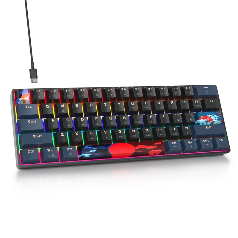 SbocKeeb 60% Percent keyboard, Mini Mechanical Keyboard 60 percent Backlit Wired Keyboard 61 Key Anti-Ghosting, American QWERTY Layout for Windows Laptops and PC Gamers 61 Blue Samurai-B