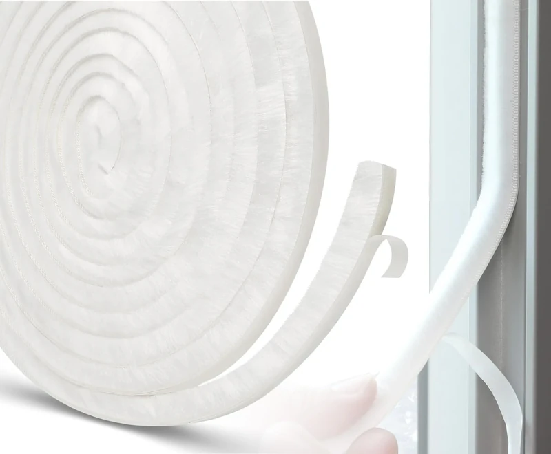 Draft Excluder for Doors Windows, 5 Meters(L) x 9 mm(W) x 9mm(T) Brush Weather Stripping Tape Self-Adhesive Seal Strip White