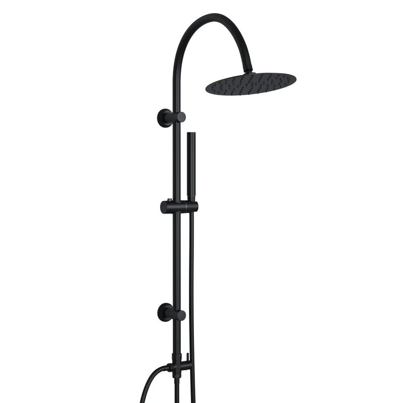 Görbach Rainfall Shower System, No Tap, Stainless Steel Shower System with Round Head Shower, 20 cm Diameter Shower Bar, Vintage U Shaped Shower Bar, Black