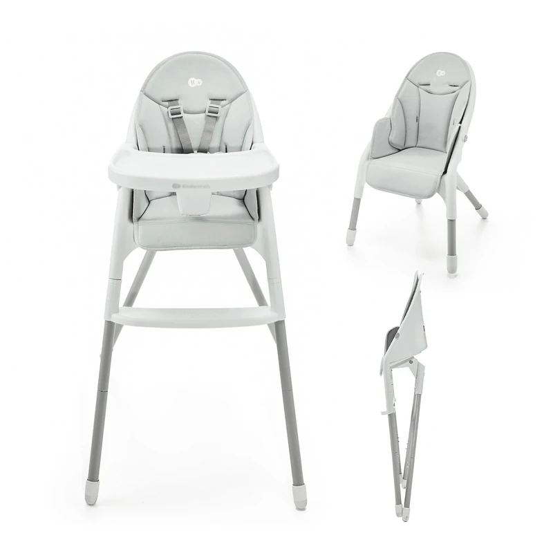 Kinderkraft DINNLY, Foldable highchair, Easy Tool-Free Setup, Comfortable Easy-Clean Insert, footrest Support, Stable Design with 5-Point Harness, Grows with The Child, Light Gray