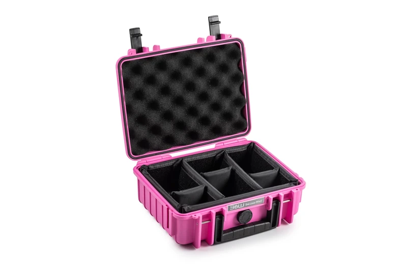 B&W International B&W Outdoor Transport Case Type 1000 Pink with Variable Compartments Waterproof according to IP67 Certification, Dustproof, Shatterproof and Indestructible, Pink, Typ 1000 - Innenmaß