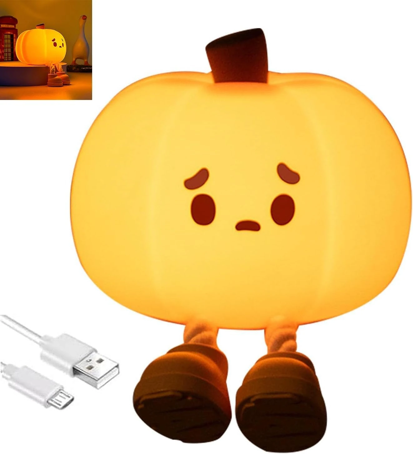 Xiaoguanlai Cute Pumpkin Silicone Night Light, Kids Night Light, Nursery Lamp, Bedside Lamp Nursery Nightlight Dorm Decor Cute Led Lamp, Halloween Decor Toy for Woman and Kids