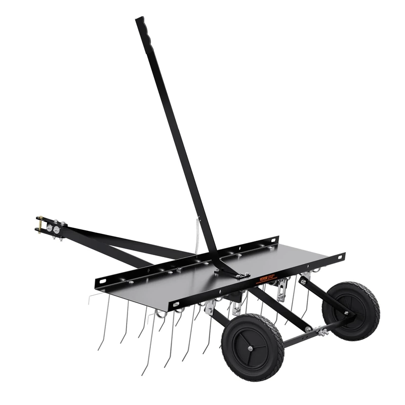 VEVOR Tow Behind Dethatcher, 40-inch Tow Dethatcher with 20 Spring Steel Tines, Lawn Dethatcher Rake for ATV or Mower, Tow Behind Lawn Rake with Lift Handle for Garden Farm Grass