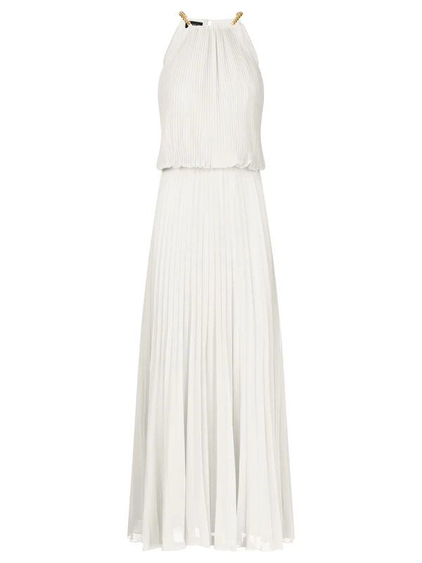 Apart Pleated Dress in Halterneck Style, Cream, 16
